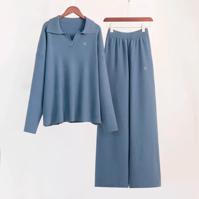 2024 Sweater de suéter de mujer trajes de diseñador de diseñador otoño de invierno Polentero Palabras de patrón anchos pantalone