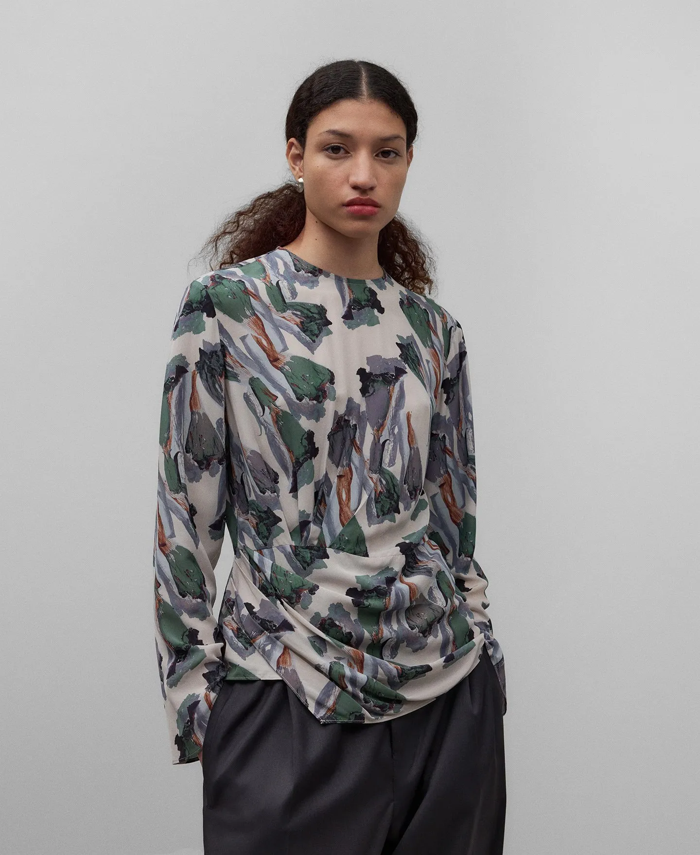 Printed top with draped waist woman