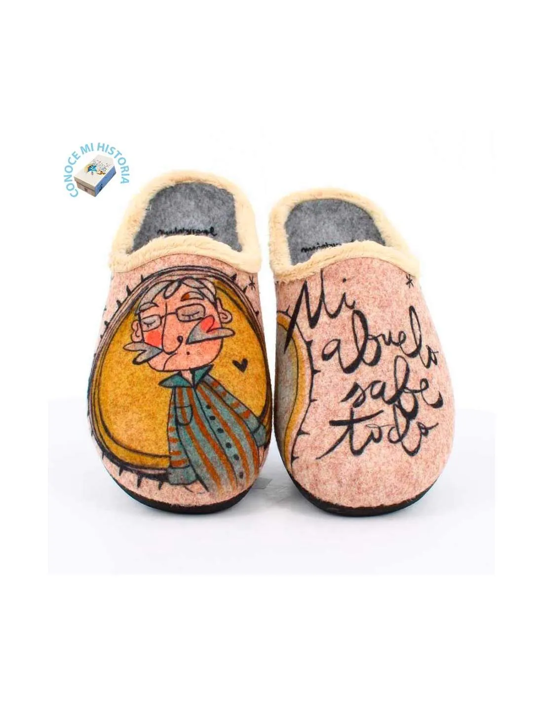 Zapatilla de Casa "Mi abuelo sabe todo" Fieltro Marrón